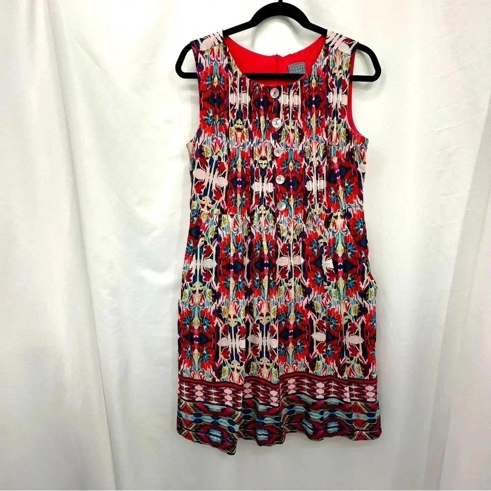 Rabbit Rabbit Rabbit Womens Sleeveless Dress 8 Pink White Back Zip Pockets Lined